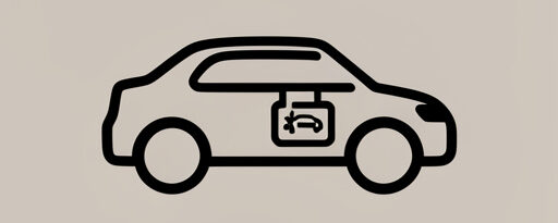 Emblème minimaliste et moderne représentant une automobile d’occasion, icône simple sur fond uni, style plat, sans texte.